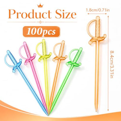 100 Pcs Multicolor Plastic Cocktail Sword Picks - 3.3 Inch Appetizer & Drink Toothpicks