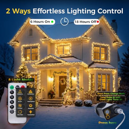 Warm White 2-Pack 20ft 200LED Christmas Fairy String Lights with 8 Modes