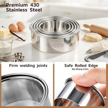 Stainless Steel 5-Piece Round Cookie Cutter Set - Baking & Biscuit Molds