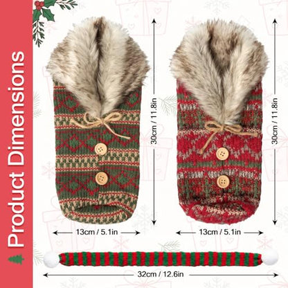 Christmas Santa Wine Bottle Cover Set - Style C, Plush Hat & Scarf, Holiday Table Decor