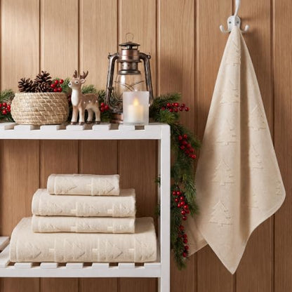 Christmas Bath Towels Set - 6 Piece Beige Tree Bathroom Decor
