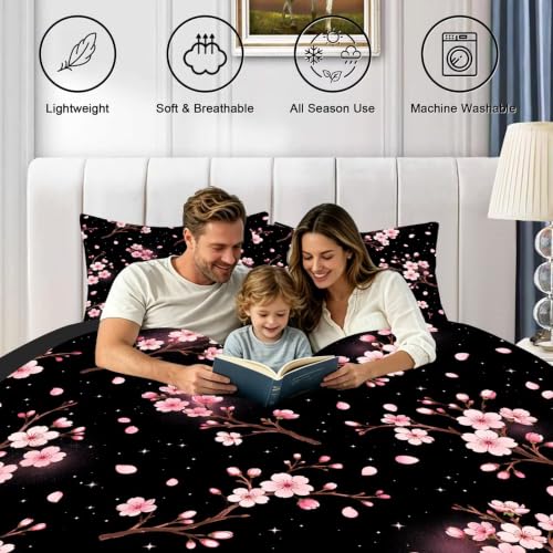Full Size Floral Comforter Set - Pink Botanical Bedding, 3-Piece, Includes Pillowcases - Floral 06