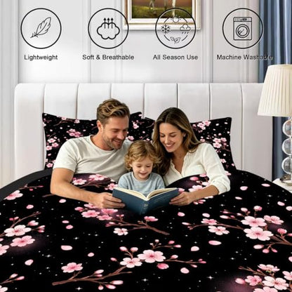 Full Size Floral Comforter Set - Pink Botanical Bedding, 3-Piece, Includes Pillowcases - Floral 06