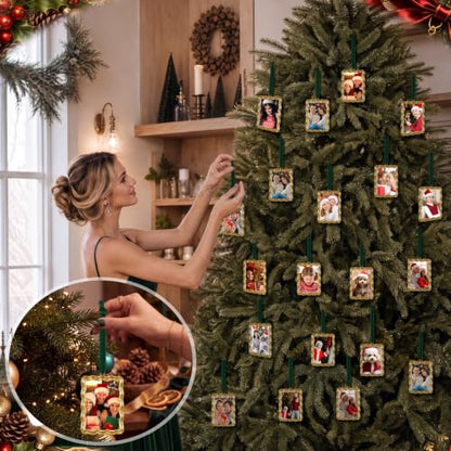 9 Pcs Christmas Photo Frame Ornament for Tree Gold Scalloped Emerald Green