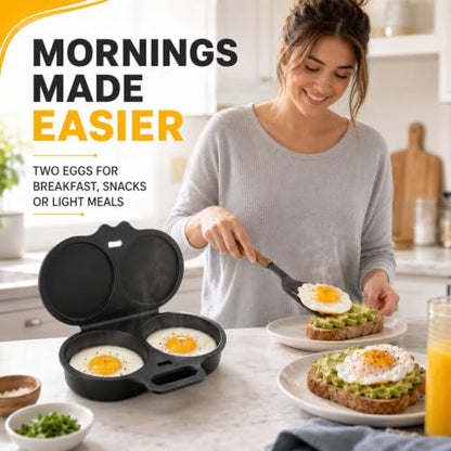 Dual Cavity Microwave Egg Poacher with Lid & Handle - Black, 2 Eggs, Nonstick