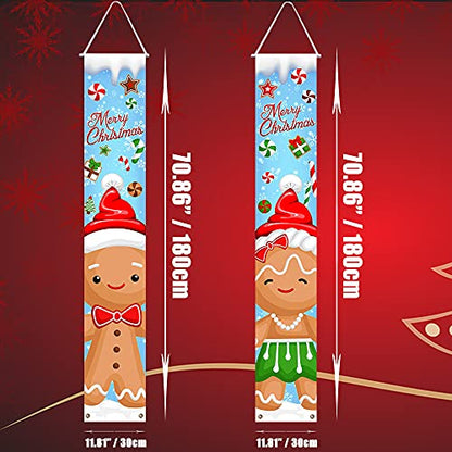 Gingerbread Christmas Porch Banner - Holiday Front Door Decor, Waterproof Vinyl