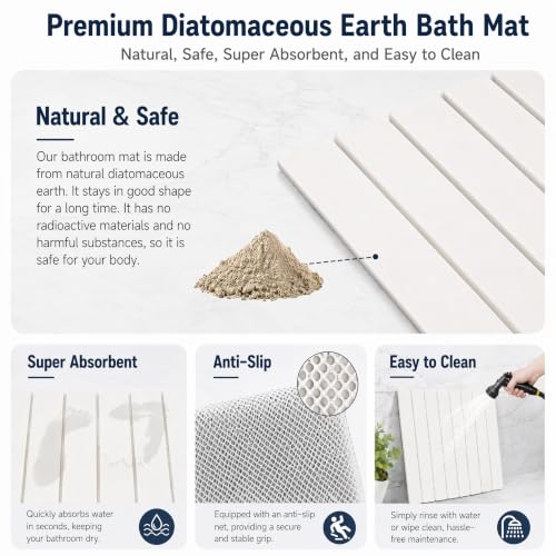 Foldable Stone Bath Mat - Diatomite Bathroom Rug in White