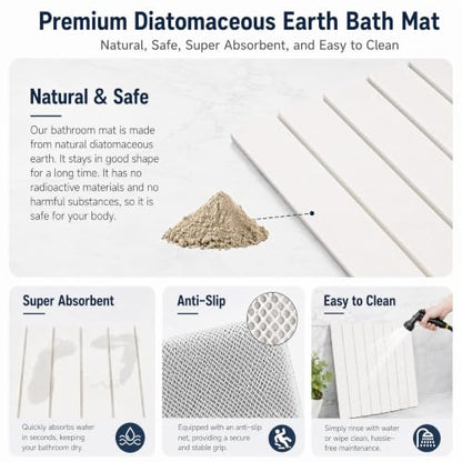 Foldable Stone Bath Mat - Diatomite Bathroom Rug in White