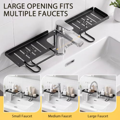 Black 20-Inch Rotatable Over Sink Faucet Shelf Organizer with Towel Bar
