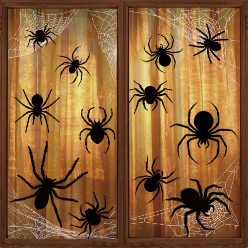 Halloween Window Clings - Black Spider Web & Silhouette Decals, 11 Sheets