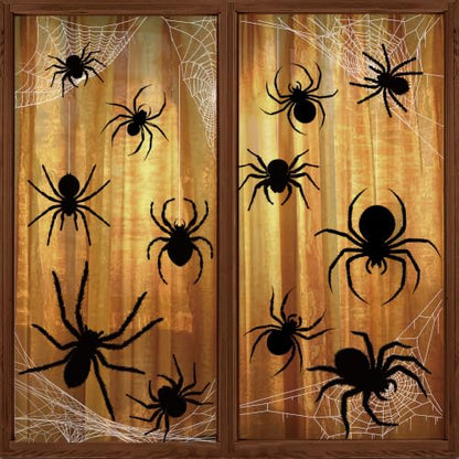 Halloween Window Clings - Black Spider Web & Silhouette Decals, 11 Sheets