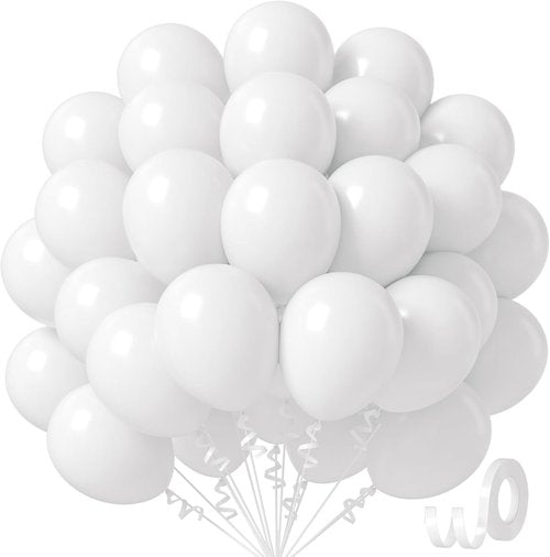 Awenztech White Balloons - 12 Inch Latex Balloons | 50 Pack for Weddings, Parties & Celebrations