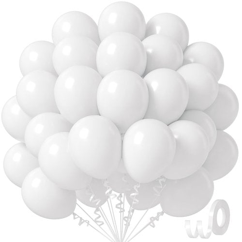 Awenztech White Balloons 12 inch, White Latex Balloons 50pcs Party Balloon for Engagement Bachelorette Bridal Shower Wedding Party Birthday Decorations