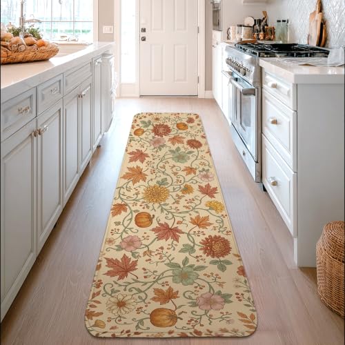 Orange Fall Pumpkin Leaf Runner Rug 2x8 Ft Non-Slip Home Floor Decor