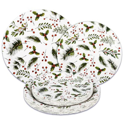 Christmas Paper Plates Holly Berries Disposable Party Plates Set of 48