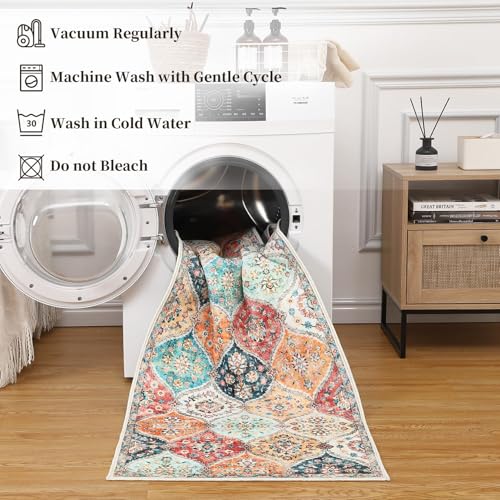 Orange 2x6 Non-Slip Hallway Runner Rug - Washable Low Pile Floor Mat