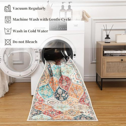 Orange 2x6 Non-Slip Hallway Runner Rug - Washable Low Pile Floor Mat