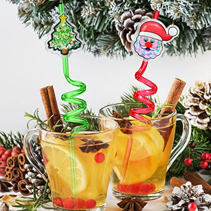 Christmas Glitter Drinking Straws Party Favors - 25 Pack with Cleaning Brushes
