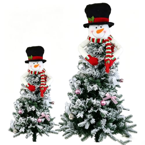 Christmas Tree Topper Snowman Ornament with Colorful Stripe Scarf - 4FT-5FT