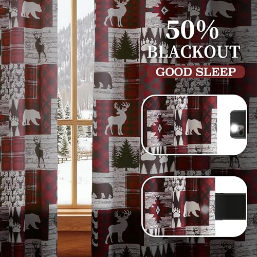 Red Rustic Christmas Curtains for Living Room Bedroom, 52W x 63L, Set of 2 - Variation of THIS listing