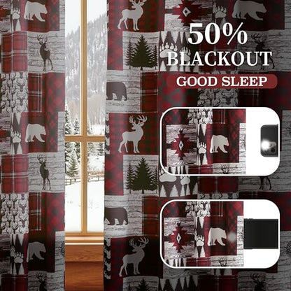 Red Rustic Christmas Curtains for Living Room Bedroom, 52W x 63L, Set of 2 - Variation of THIS listing