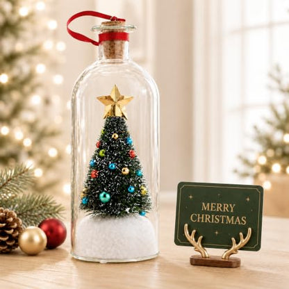 Recordable Christmas Tree Ornament in Glass Bottle - 30 Sec Voice Keepsake with Scene