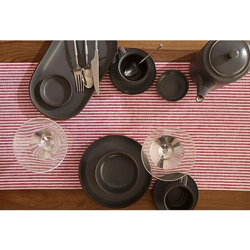 Pure Linen Table Runner 14x72 in Red & White Striped - Handcrafted Farmhouse Decor