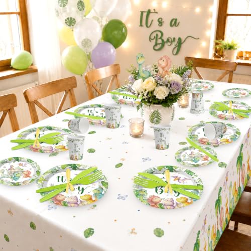 Dinosaur Baby Shower Tableware Set - 16 Serves, Watercolor Dinosaur Theme