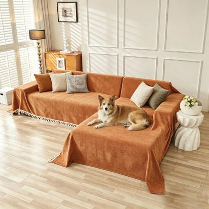HANDONTIME Boho L Shaped Couch Covers 2 Pcs - Orange, 71 x 102 + 71 x 118 Inches