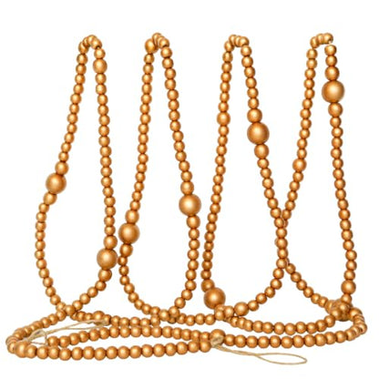 Gold Christmas Wood Bead Garland 12 FT Farmhouse Boho Tree Decor - Gold-12ft