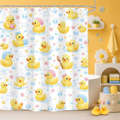 Bubble Duck Rubber Duck Shower Curtain Kids Bathroom Set - 60W x 72L