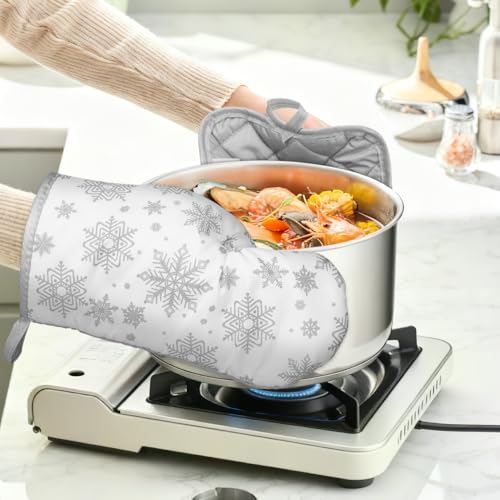 Christmas Kitchen Towels and Pot Holders Set with Snowflake Design