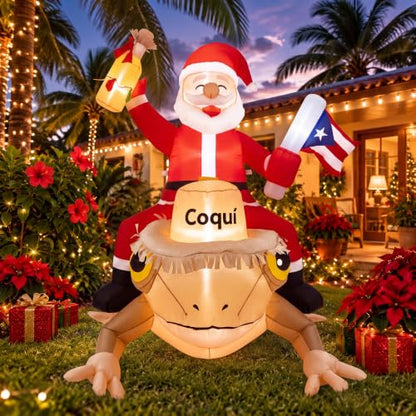 Puerto Rico Christmas Inflatable with Coqui Frog Outdoor Decor, LED Lighted Yard Decoration