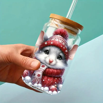 Christmas Mouse Bell Flower UV DTF Cup Wraps Waterproof Stickers for Glassware Crafts