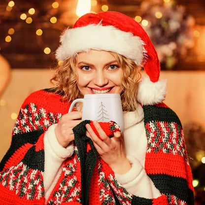 Classic Snowflake White Christmas Tree Mug Set - 2 Ceramic Holiday Cups