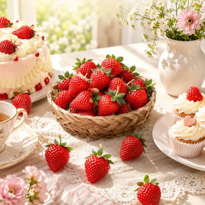 Artificial Red Strawberries - 120 Pcs Fake Fruit for Decoration & Display