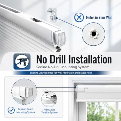 Blackout Cellular Shade 22 W x 64 H - Cordless No Drill Tension Mount