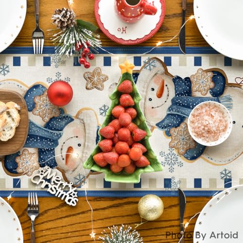 Snowman Gift Winter Table Runner 13x120 Inches Blue Holiday Decor