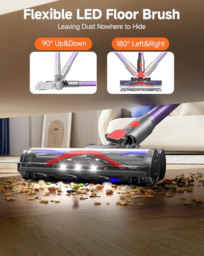 FEPPO Cordless Stick Vacuum Cleaner, Self-Standing, Purple & Gray - 70 Min Runtime