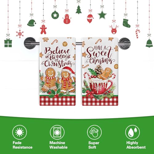 Have A Sweet Christmas Gingerbread Man Kitchen Dish Towels Set of 2 - Farmhouse Holiday Decor