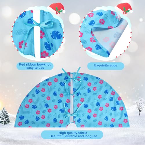 Soulchen 72 Inch Blue Cartoon Christmas Tree Skirt - Tropical Floral Design