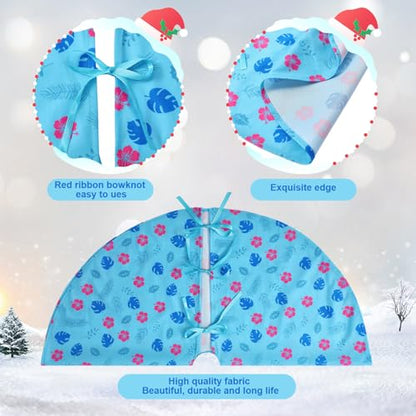 Soulchen 72 Inch Blue Cartoon Christmas Tree Skirt - Tropical Floral Design