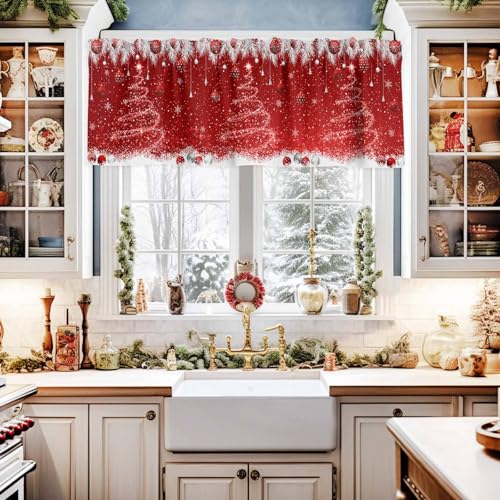 Christmas Valance Curtain 54x18 in Red Sparkle Ornaments - Rod Pocket Privacy Window Panel (Variation: Red / 54"W x 18"L)