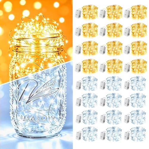 24 Pack Battery Operated Fairy Lights 3 Modes 7ft Warm White & Cool White