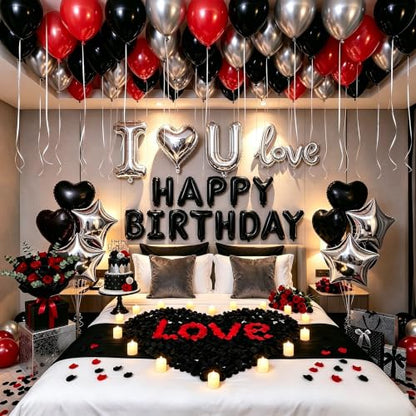 Red Black Silver Birthday Balloons Kit Happy Birthday Decoration - Black & Red