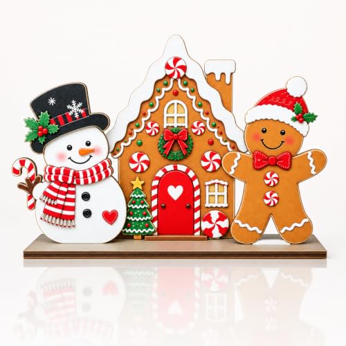 Christmas Indoor Decor Set with Wooden Scene - Festive Tabletop Display