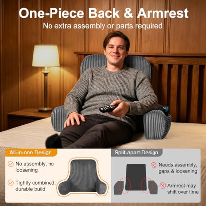 Reading Pillow for Bed Sitting Up with Back Support and Arms