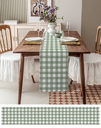 Sage Green Buffalo Plaid Table Runner 13x108 Inches Farmhouse Decor - Sage Green