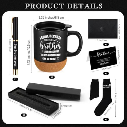 Brother Gifts Set - Coffee Mug Socks Pen Card Gift Box for Brothers