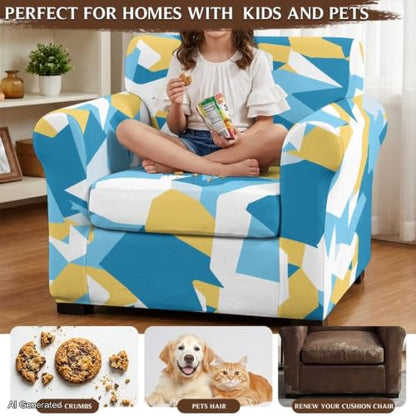 Geometric Print Armchair Slipcover 2 Pcs Set with Cushion Cover - Furniture Protector